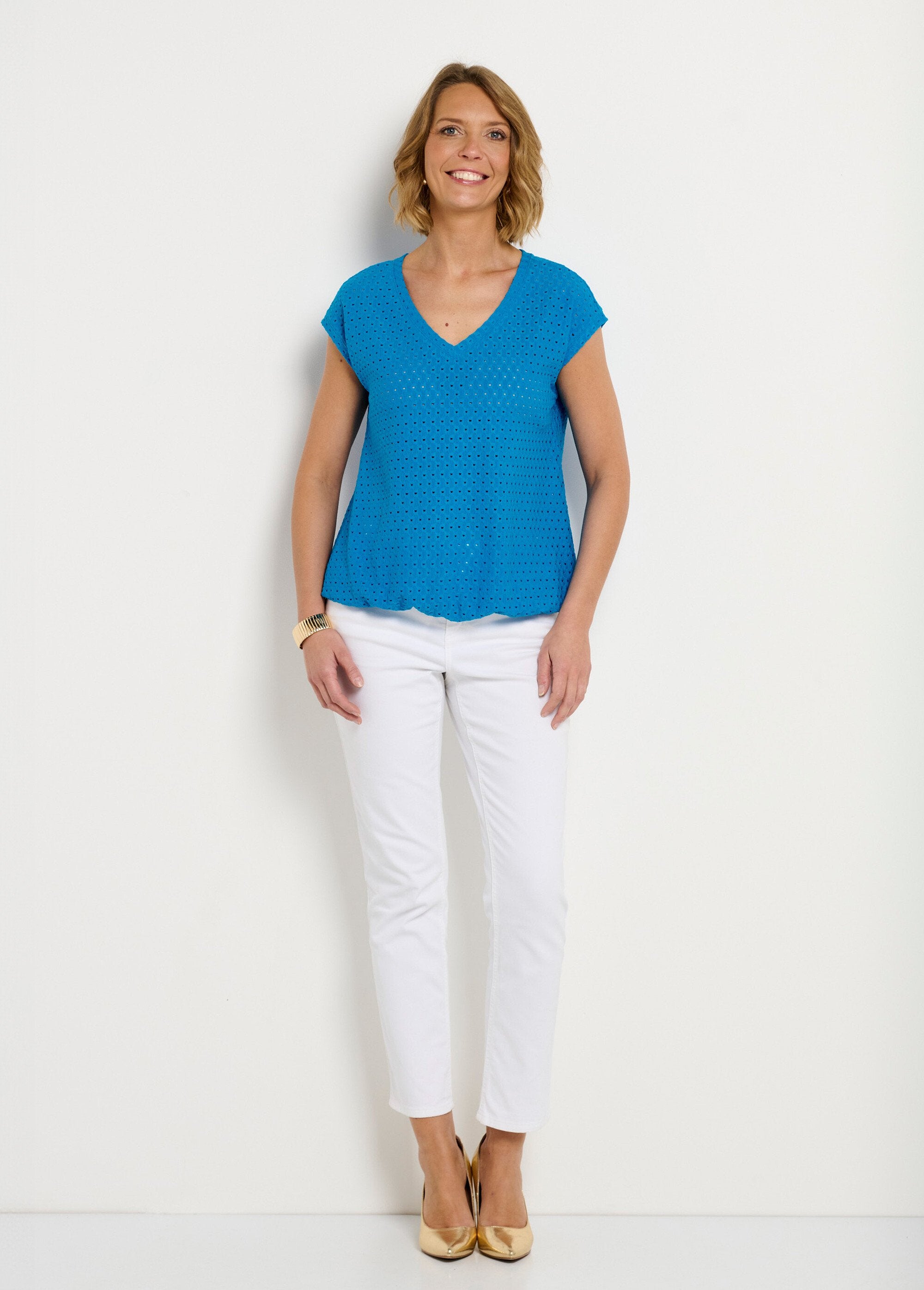 T-shirt_corta_e_sciolta_con_scollo_a_V_Turquoise_SF1_slim