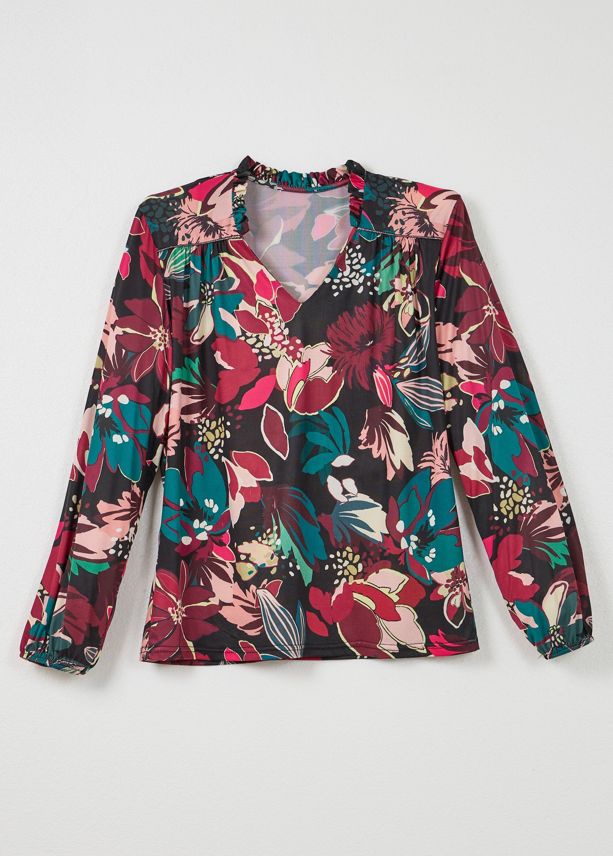 Maglietta_con_collo_alto_e_stampa_floreale_Imprime_fuchsia_AP1_slim