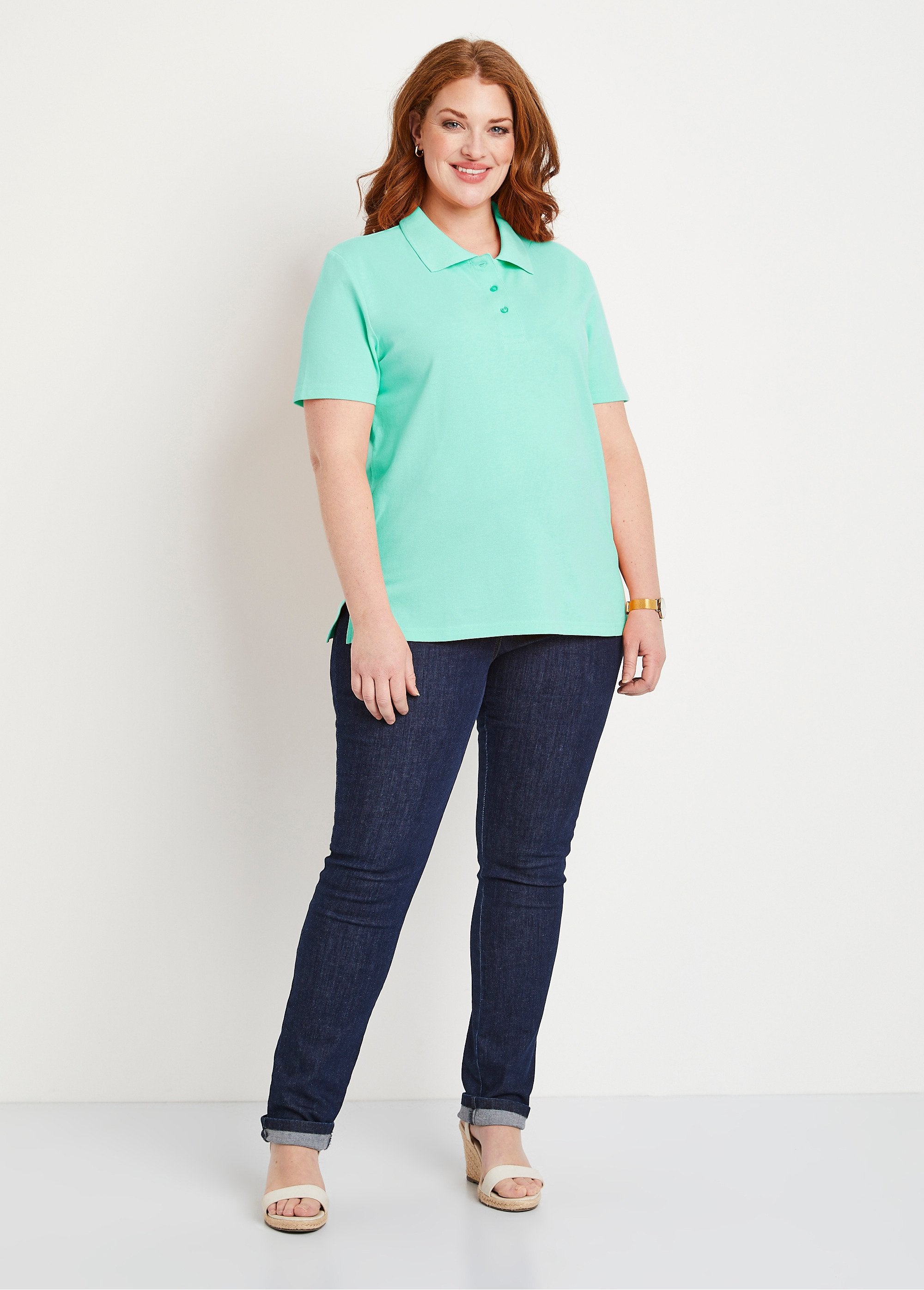 T-shirt_con_collo_a_polo_in_cotone_lavorato_a_maglia_VERDE_SF1_curvy