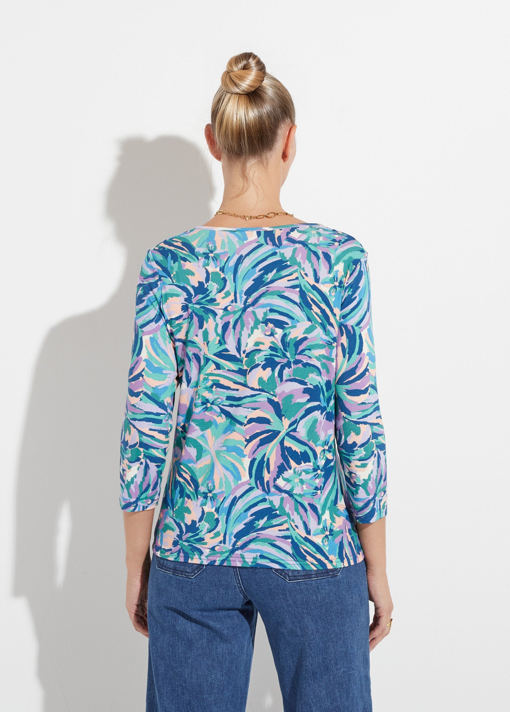 T-shirt_stampata_con_scollo_rotondo_e_maniche_a_3/4_Imprime_bleu_DO1_slim