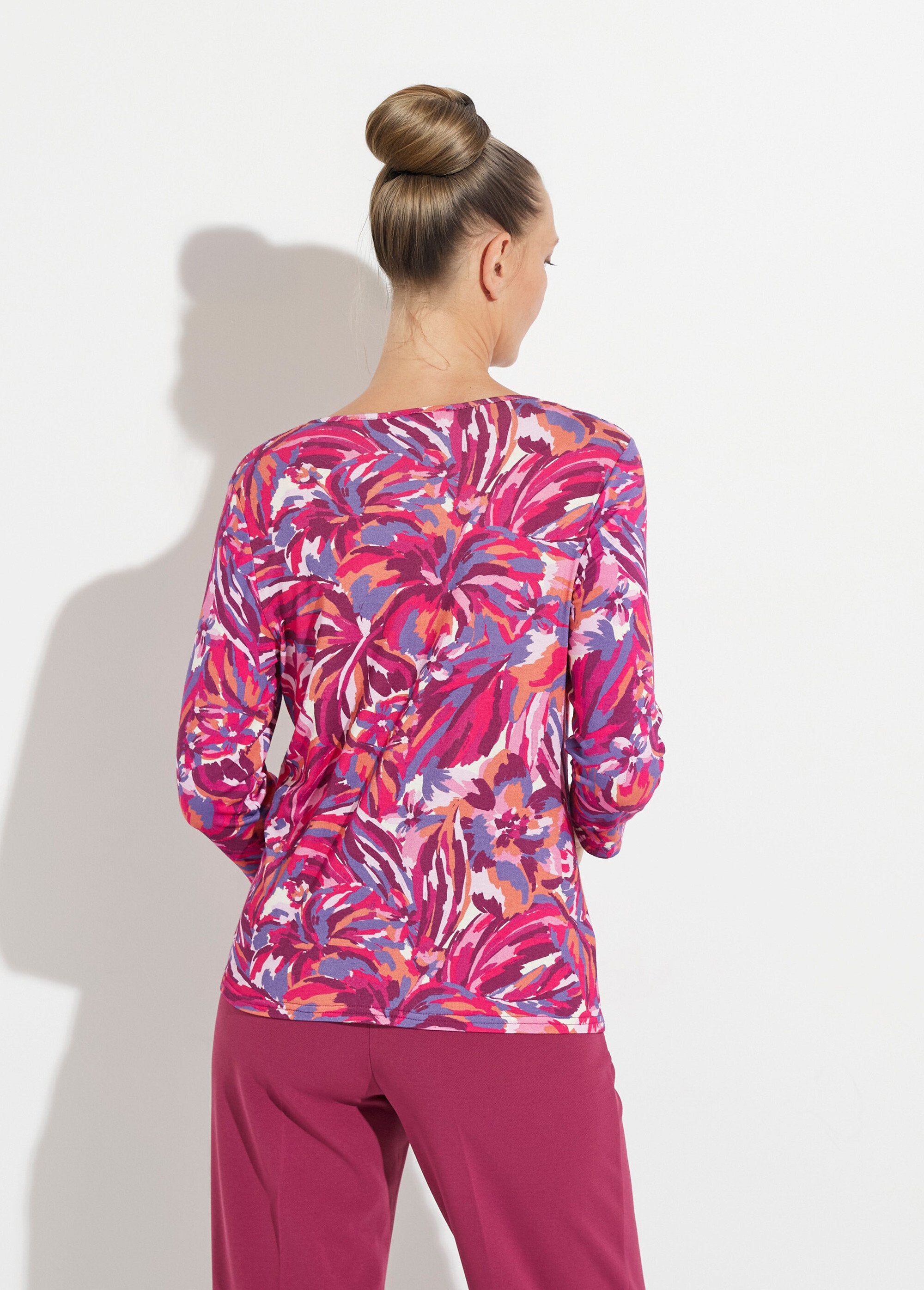 T-shirt_stampata_con_scollo_rotondo_e_maniche_a_3/4_Imprime_fuchsia_DO1_slim