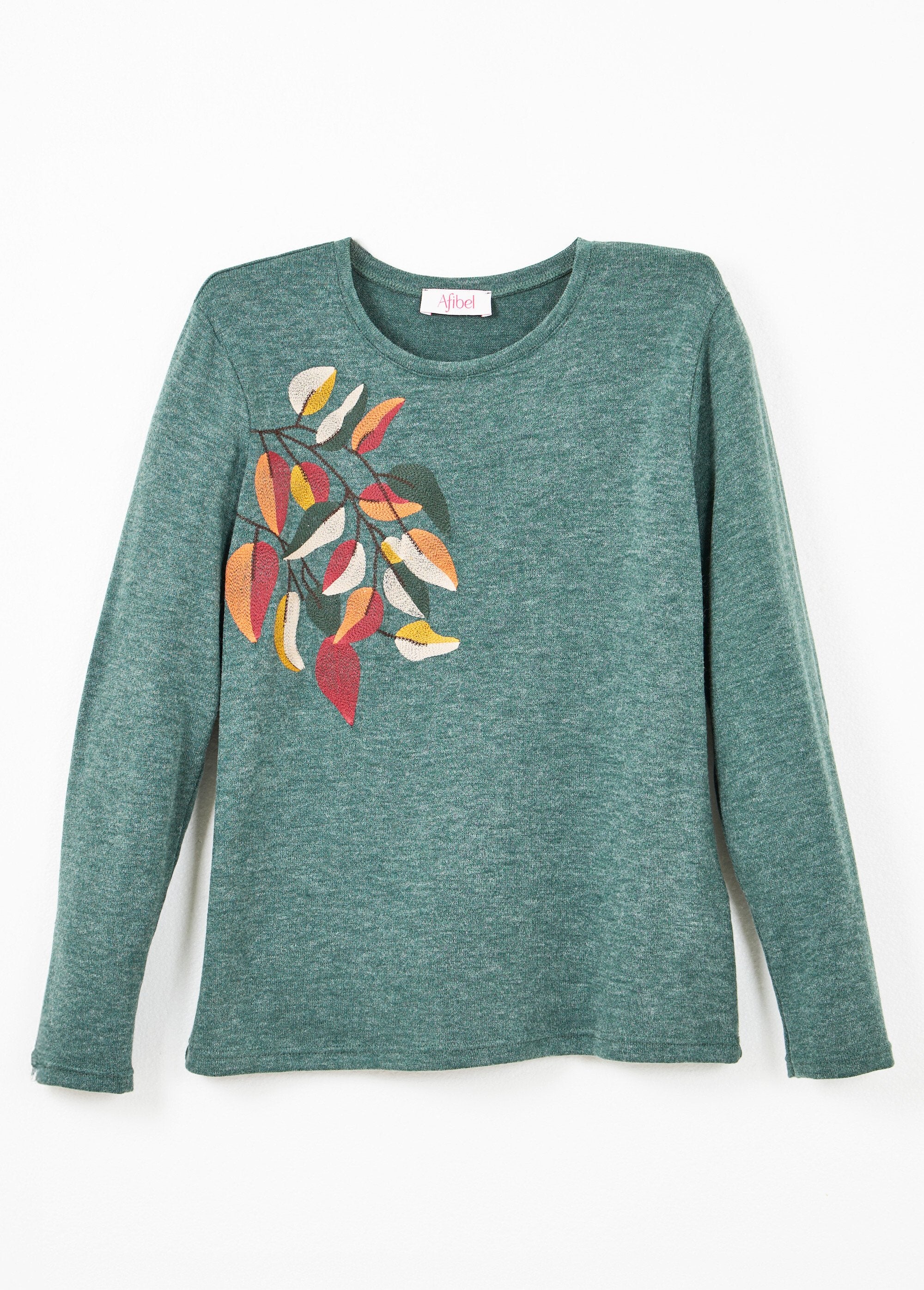 T-shirt_a_maniche_lunghe_a_tinta_unita_con_ricamo_sullo_scollo_rotondo_Vert_AP1_slim
