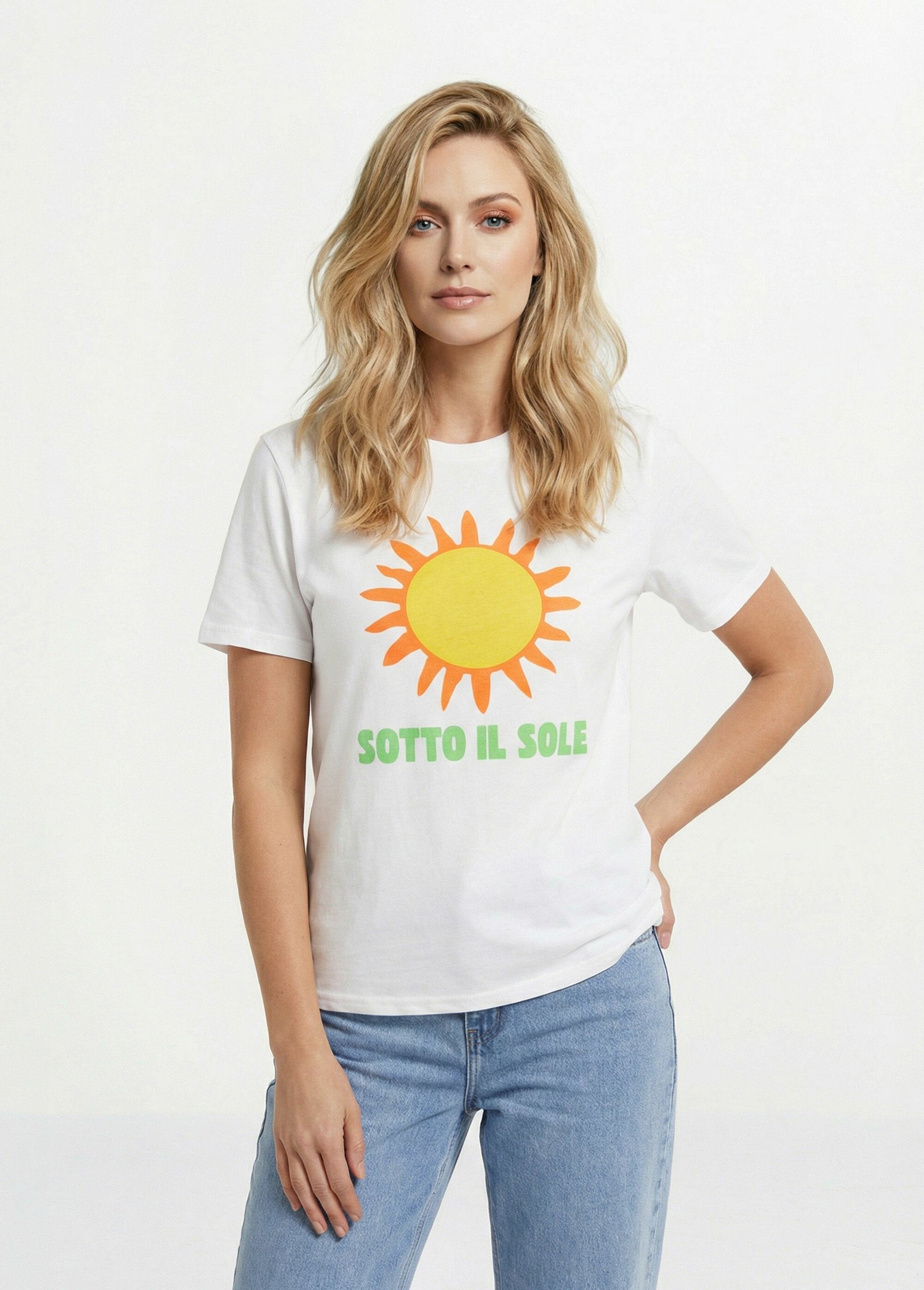 T-shirt_in_cotone_con_messaggio_Sotto_il_Sole_Blanc_FA1_slim