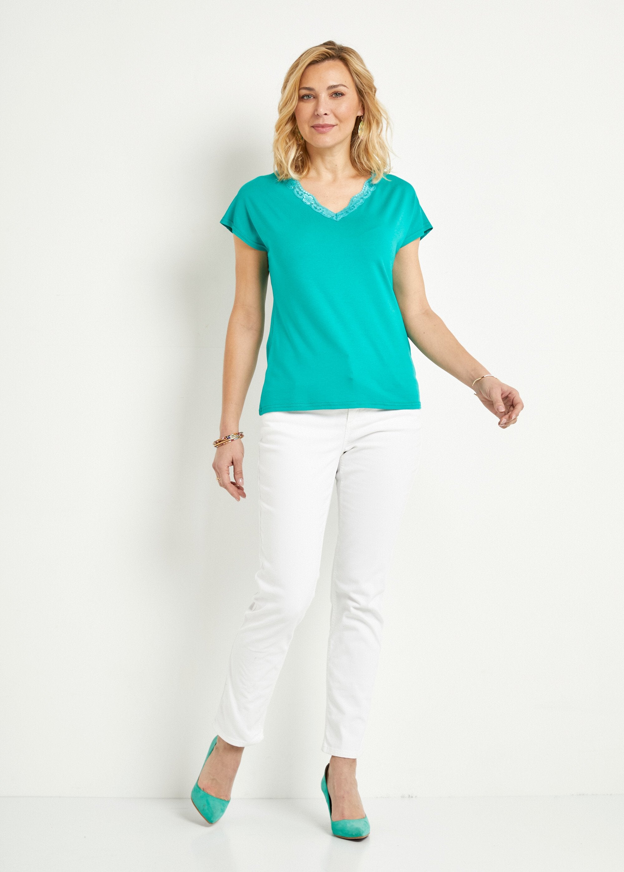 T-shirt_court_extensible_dentelle_Menthe_SF1_slim