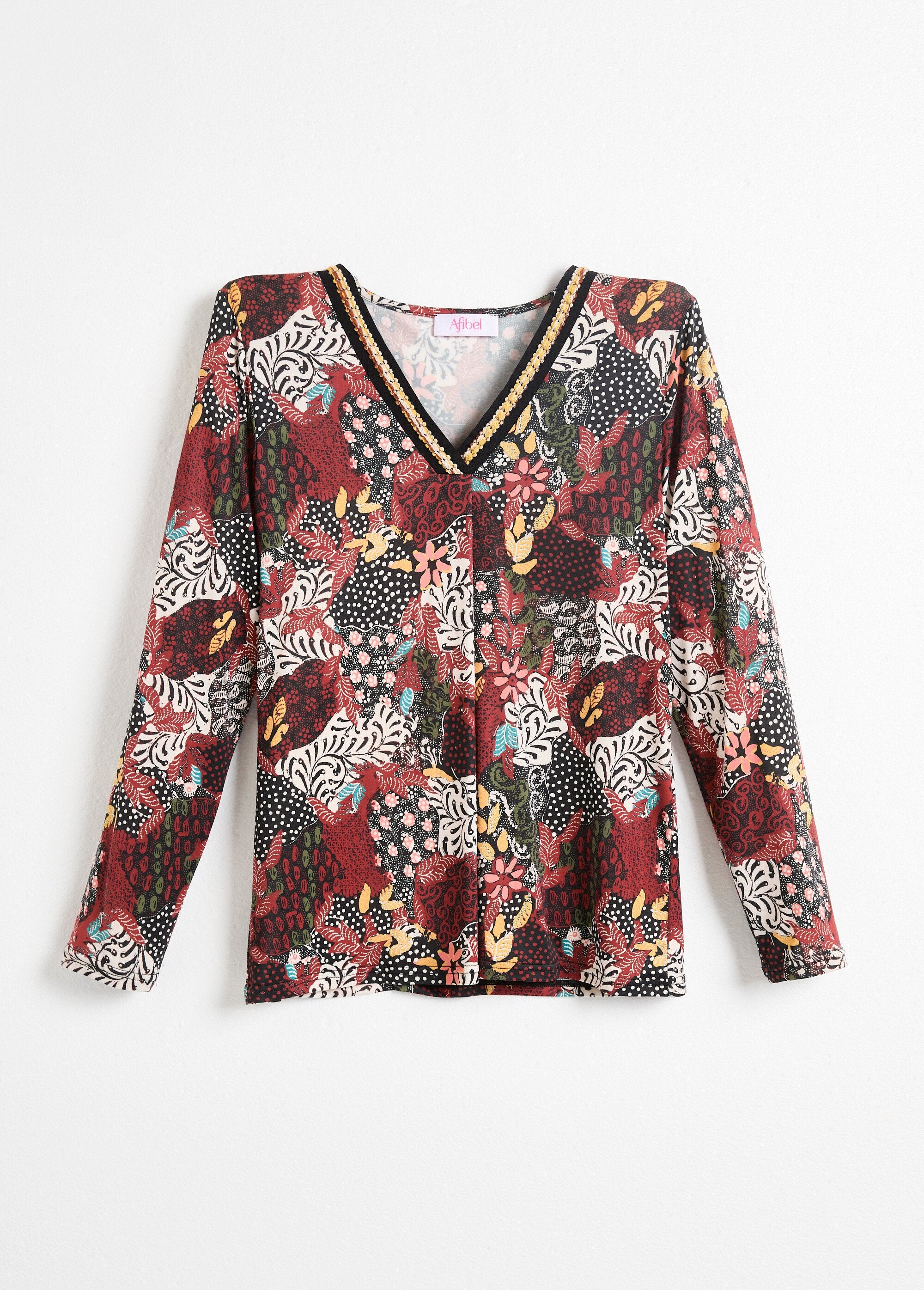 T-shirt_stampata_a_maniche_lunghe_con_scollo_a_V_e_vestibilità_libera_Imprime_brique_AP1_slim