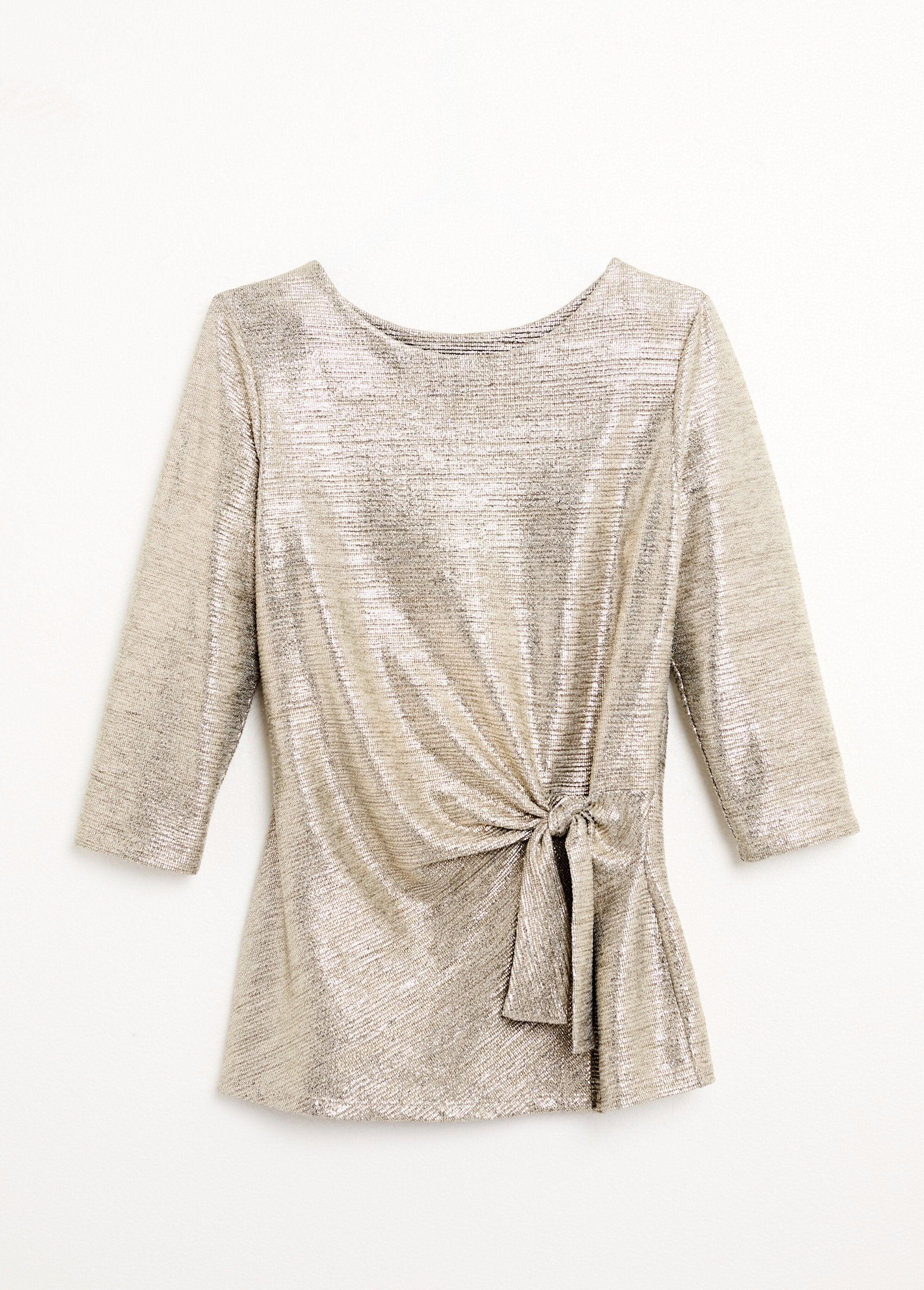 T-shirt_dorata_lunga_con_maniche_a_3/4_effetto_nodo_Dore_AP1_slim