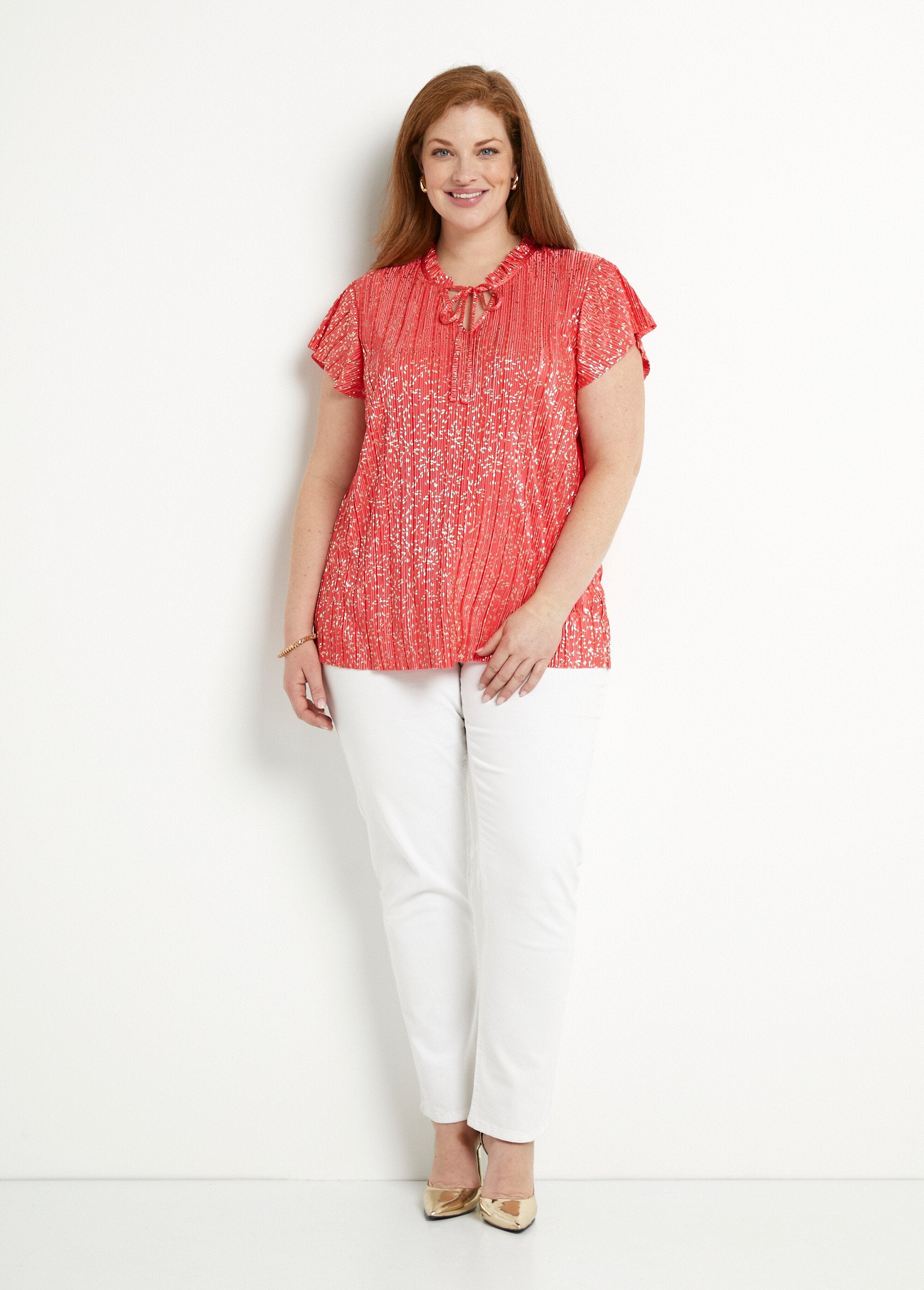 T-shirt_lunga_con_stampa_oro,_maniche_corte_Corail_SF1_curvy