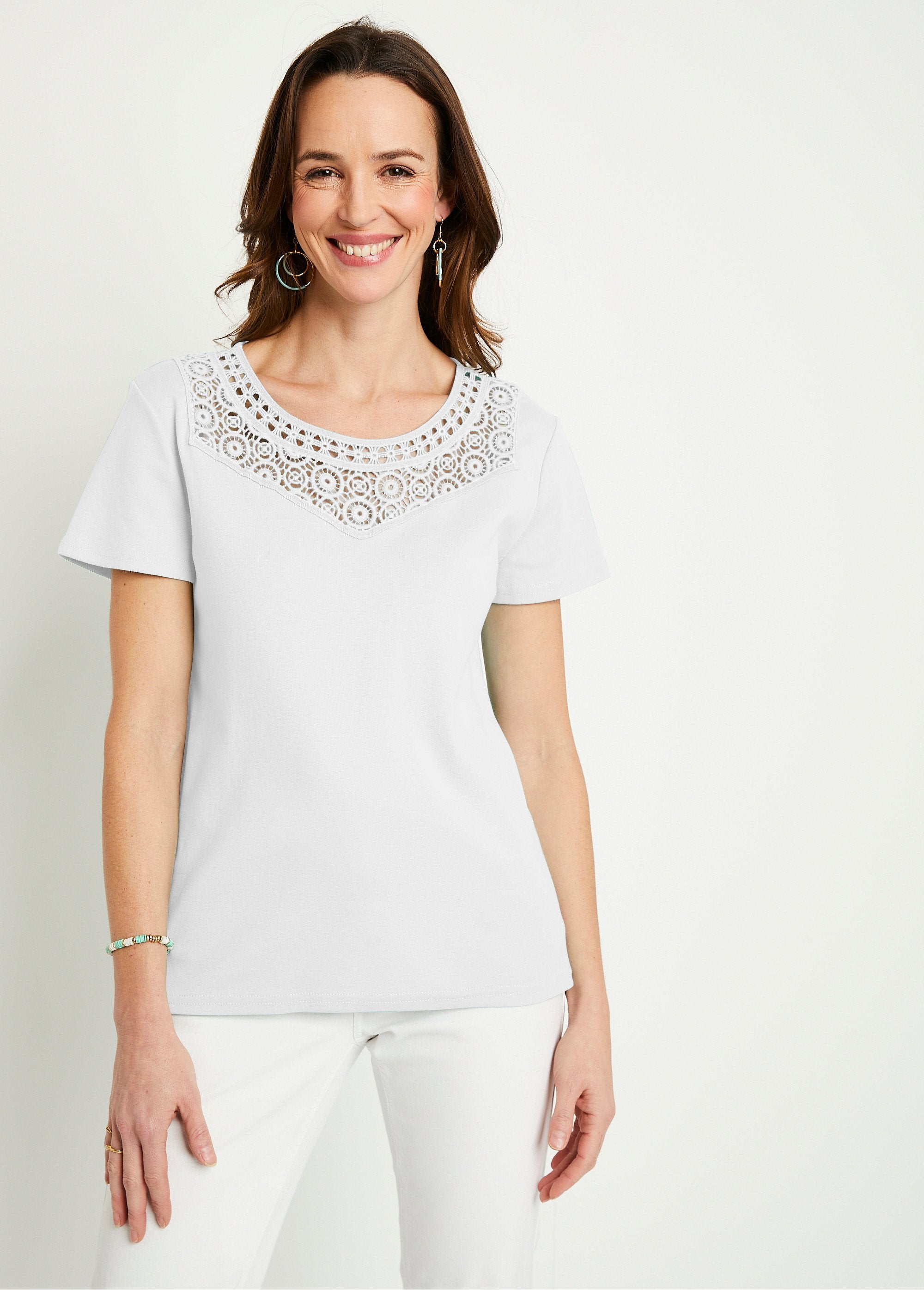 T-shirt_in_cotone_macramè_tinta_unita,_maniche_corte_Bianco_FA1_slim