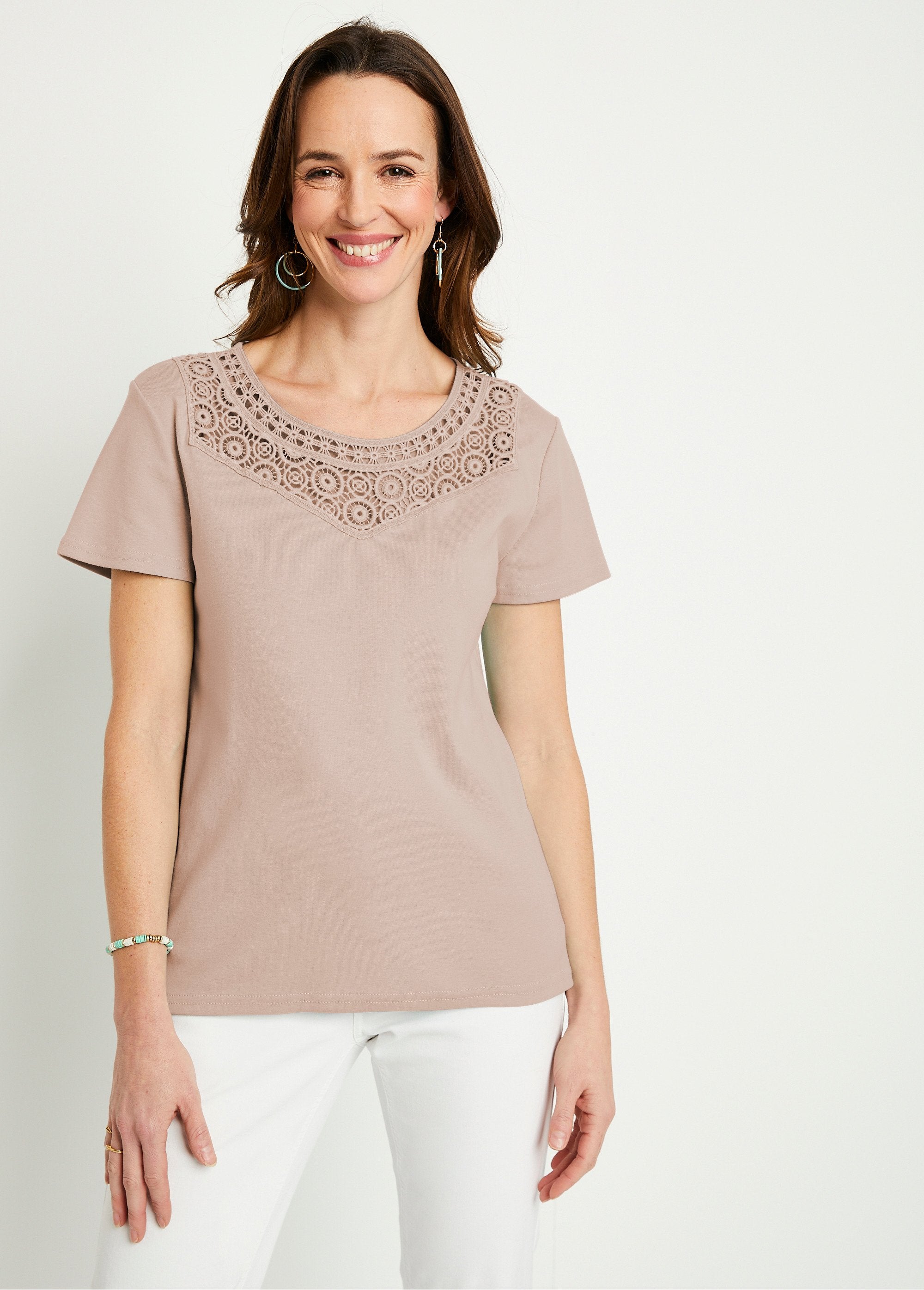 T-shirt_in_cotone_macramè_tinta_unita,_maniche_corte_Beige_FA1_slim