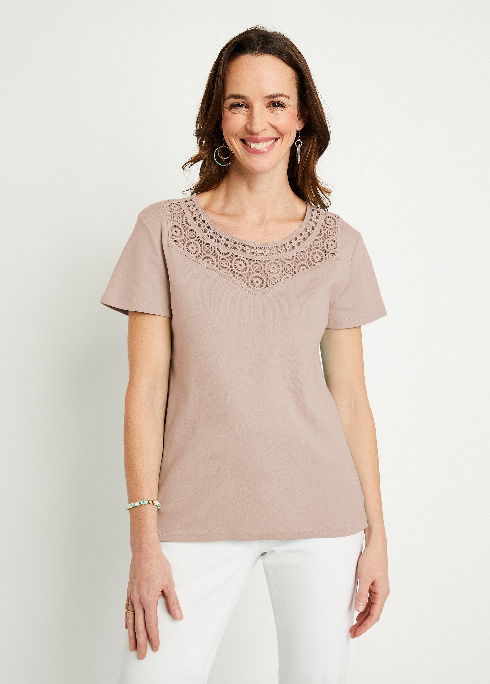 T-shirt_in_cotone_macramè_tinta_unita,_maniche_corte_Beige_FA1_slim