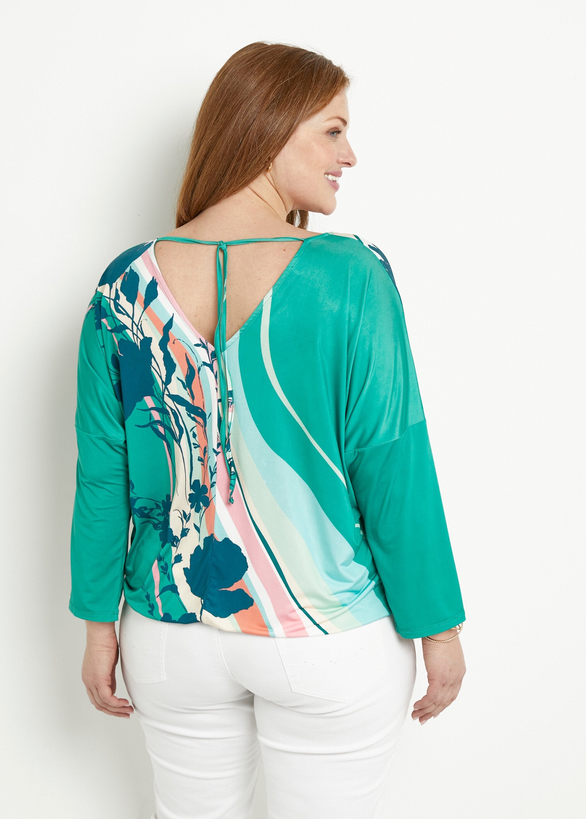 T-shirt_a_fantasia_con_maniche_a_3/4_Vert_et_rose_DO1_curvy