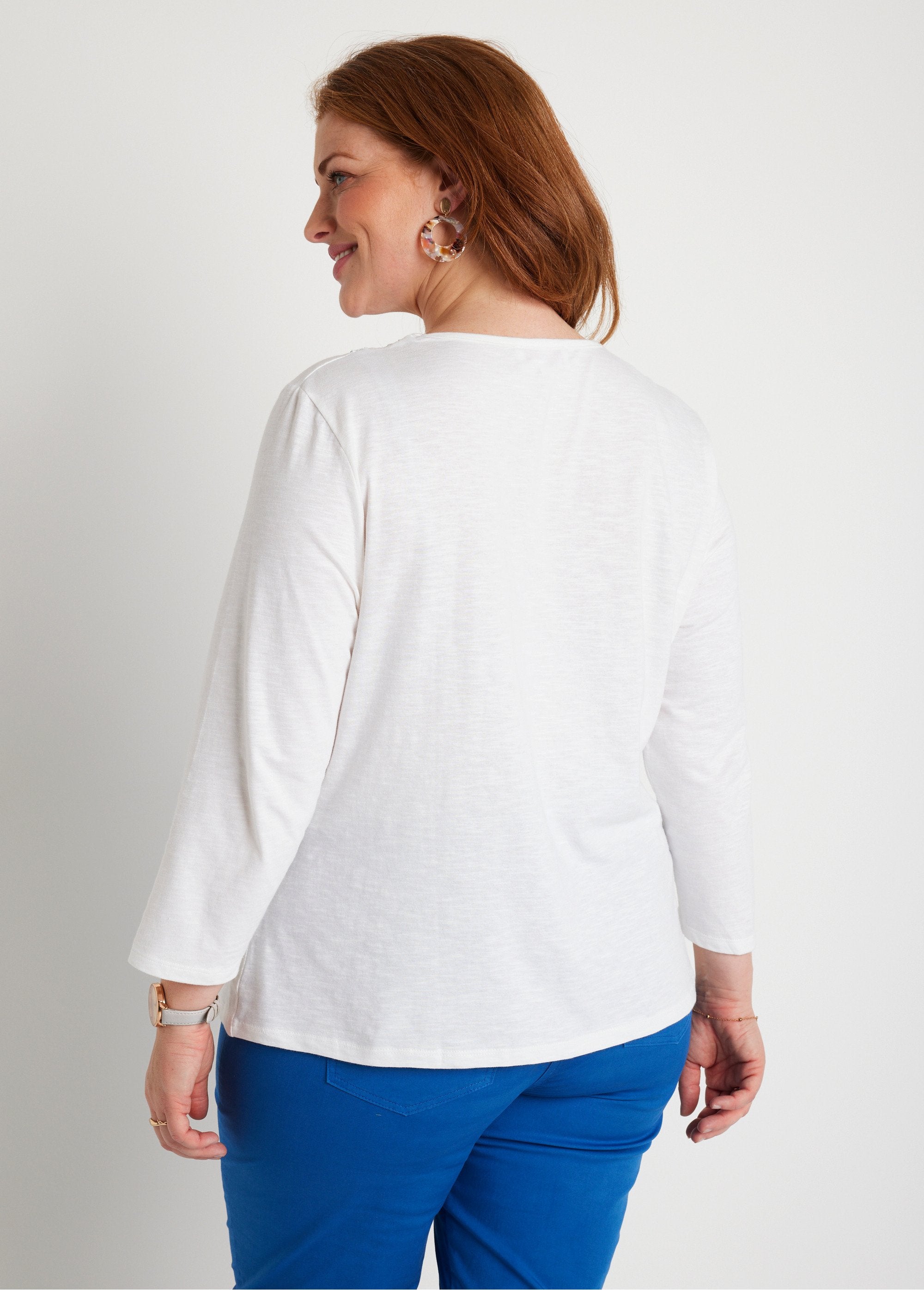 T-shirt_manica_3/4_in_cotone_e_macramè_Bianco_DO1_curvy