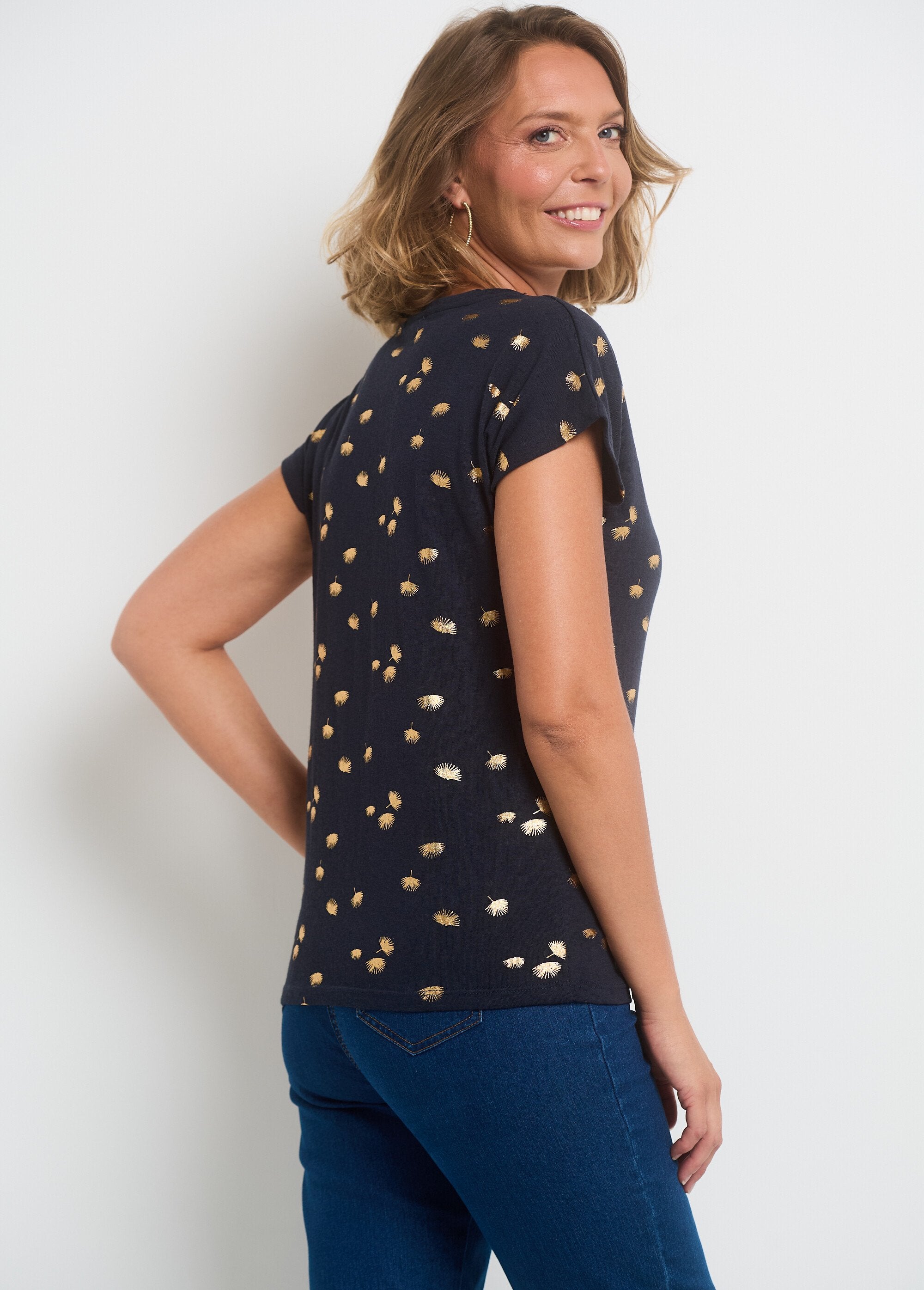 T-shirt_manches_courtes_motifs_dorés_Marine_DO1_slim