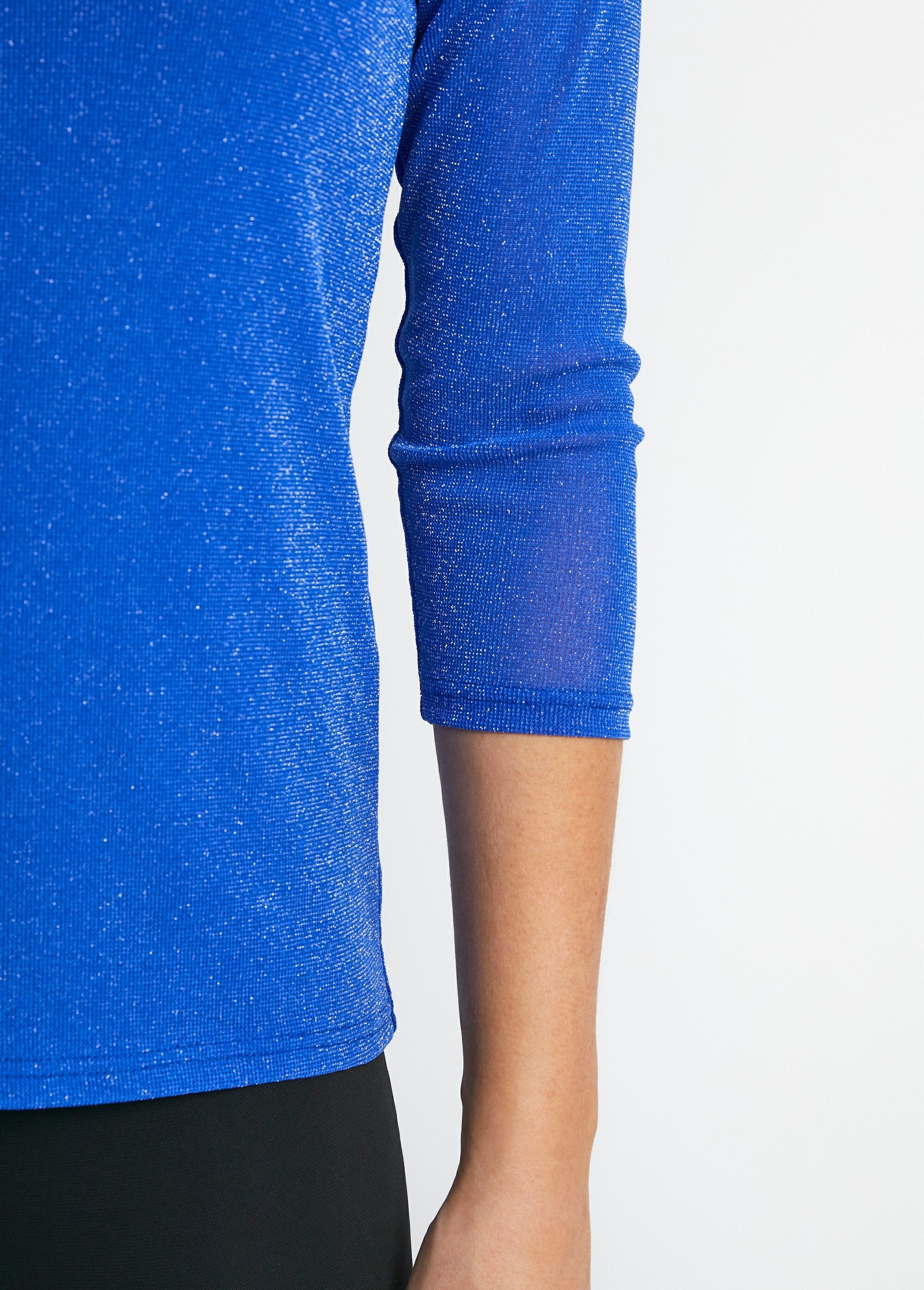 T-shirt_ricamata_lucida_con_maniche_a_3/4_Blu_cobalto_DE3_slim