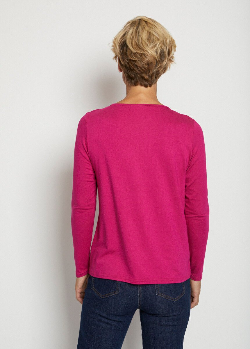 T-shirt_corta_con_scollo_a_V_in_pizzo,_maniche_lunghe_Fucsia_DO1_slim