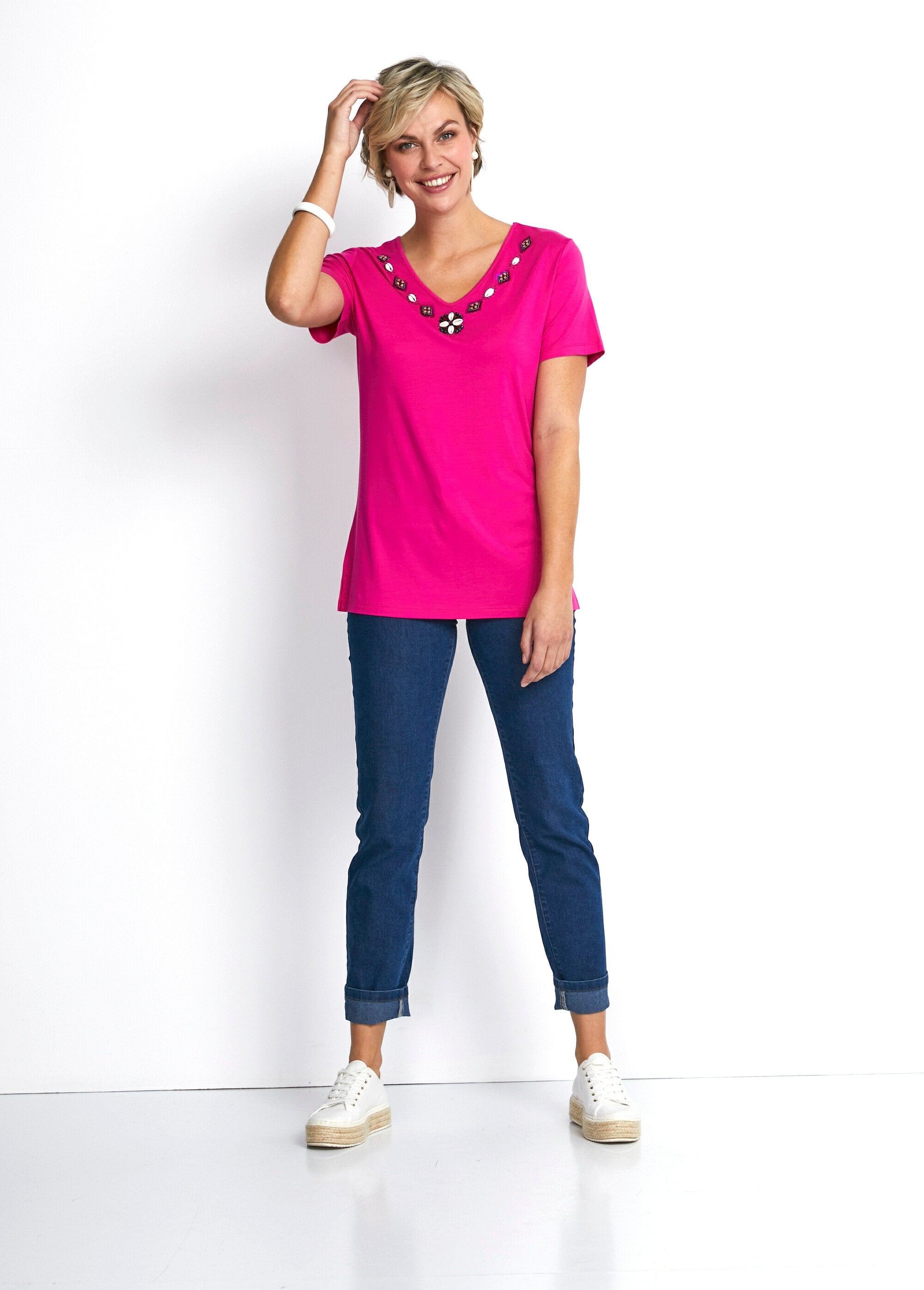 T-shirt_gioiello_lunga_con_scollo_a_V_Fuchsia_SF1_slim