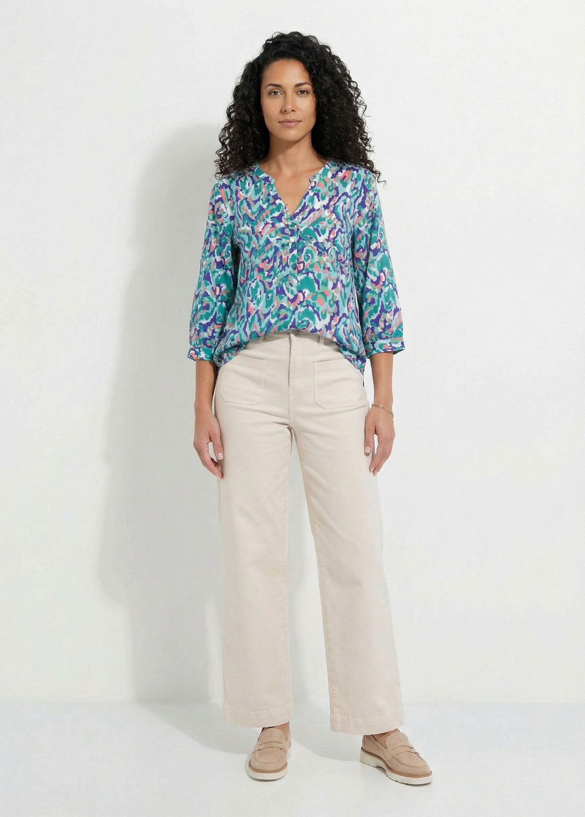 Tunica_ampia_lunga_stampata_con_maniche_a_3/4_Imprime_vert_SF1_slim