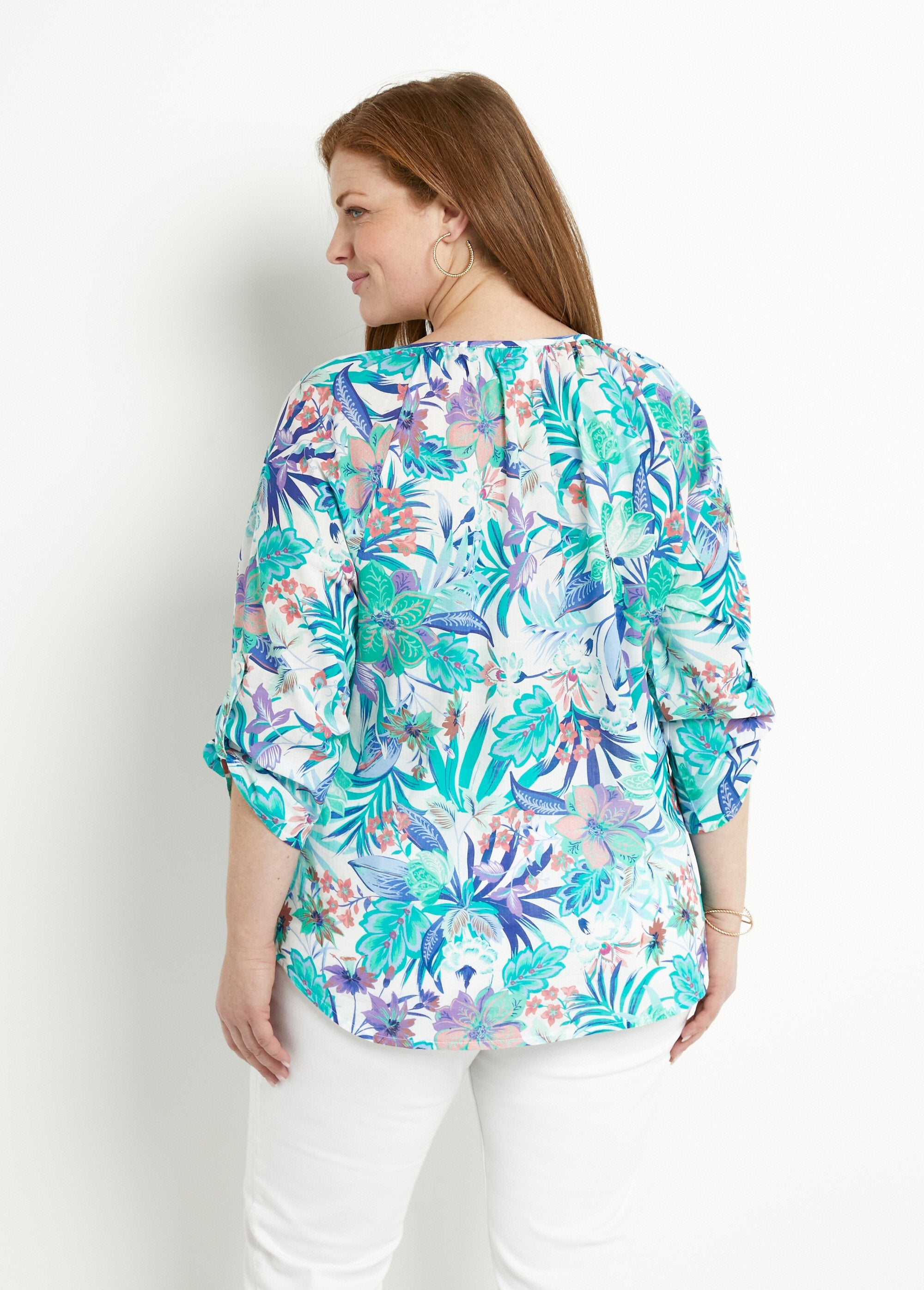 Tunica_in_voile_di_cotone_stampato_dalla_vestibilità_ampia,_maniche_a_3/4_Multicolore_DO1_curvy