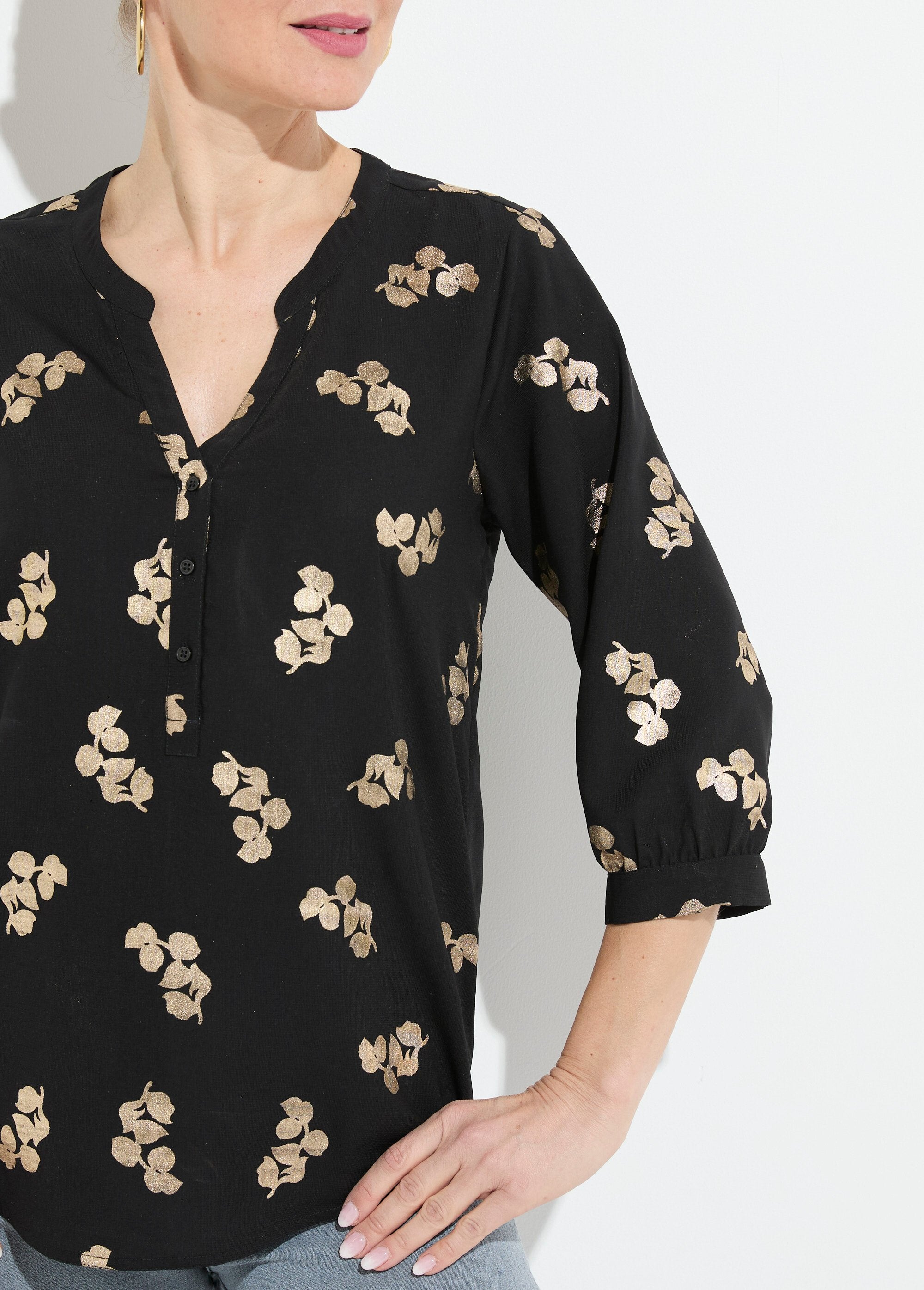 Tunique_boutonnée_ample_longue_manches_3/4_Noir_DE1_slim
