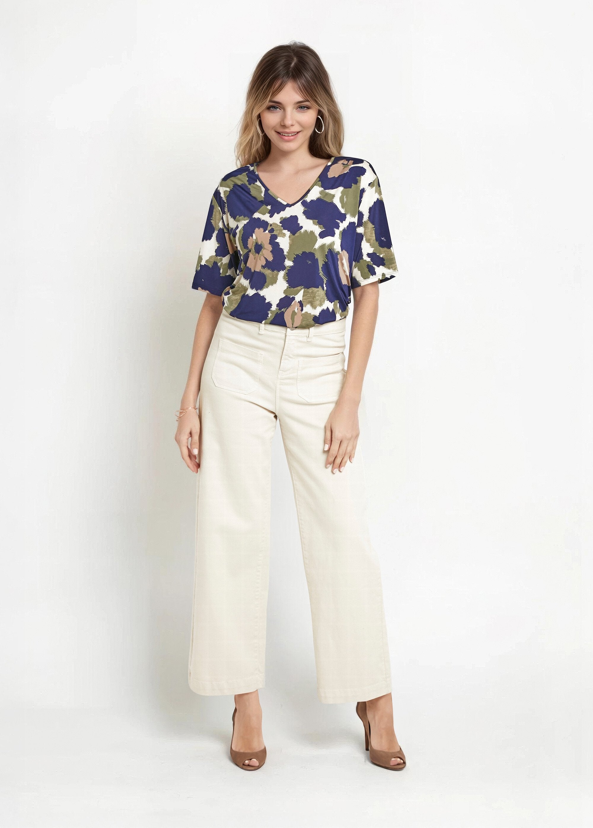 Tunica_elasticizzata_con_scollo_a_V,_elegante_design_floreale_Marine_et_kaki_SF1_slim
