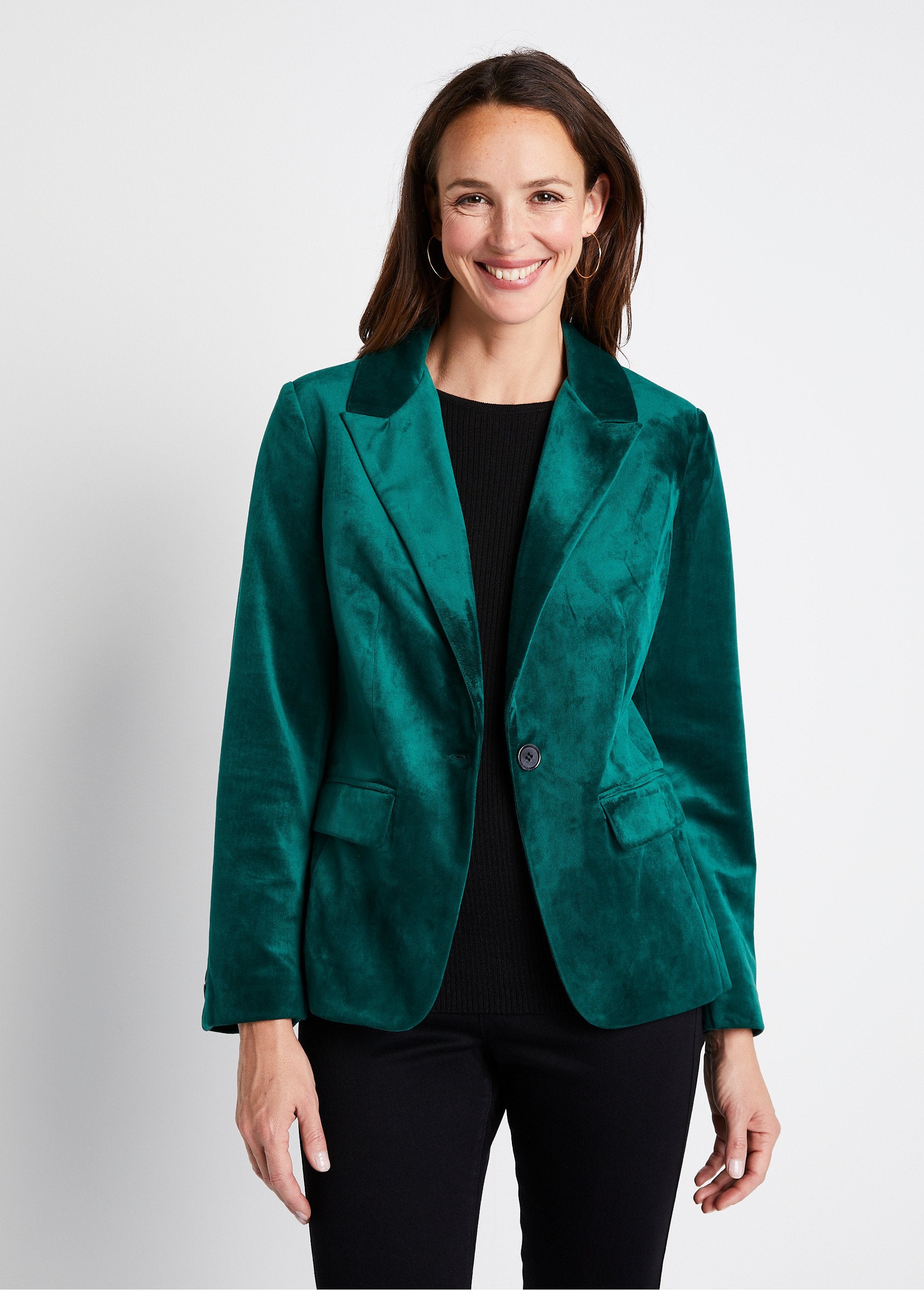 Giacca_blazer_dritta_in_velluto_tinta_unita_con_collo_sartoriale_Verde_FA1_slim