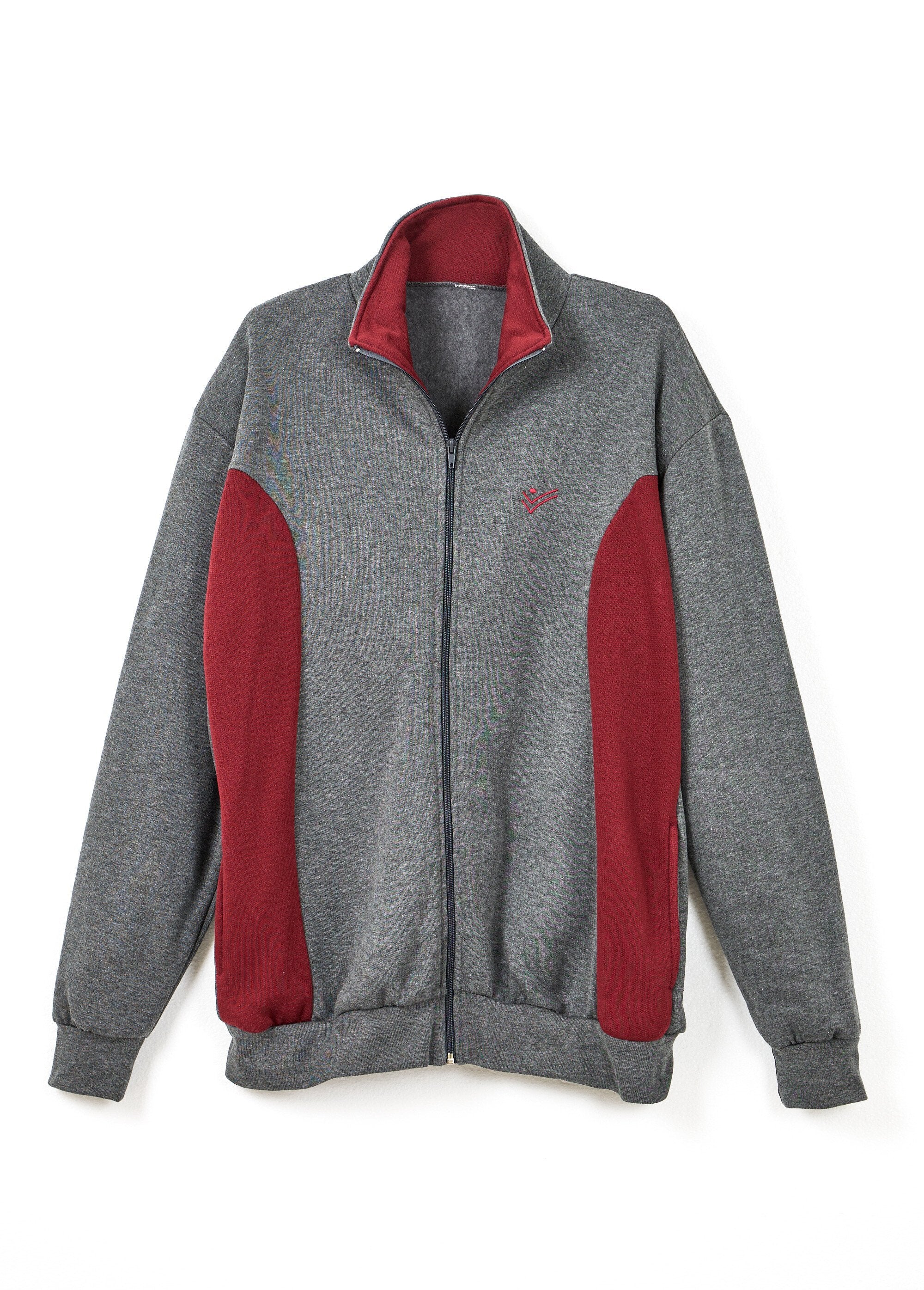 Giacca_lounge_con_zip_in_pile_di_cotone_bicolore_Anthracite_et_bordeaux_AP1_slim