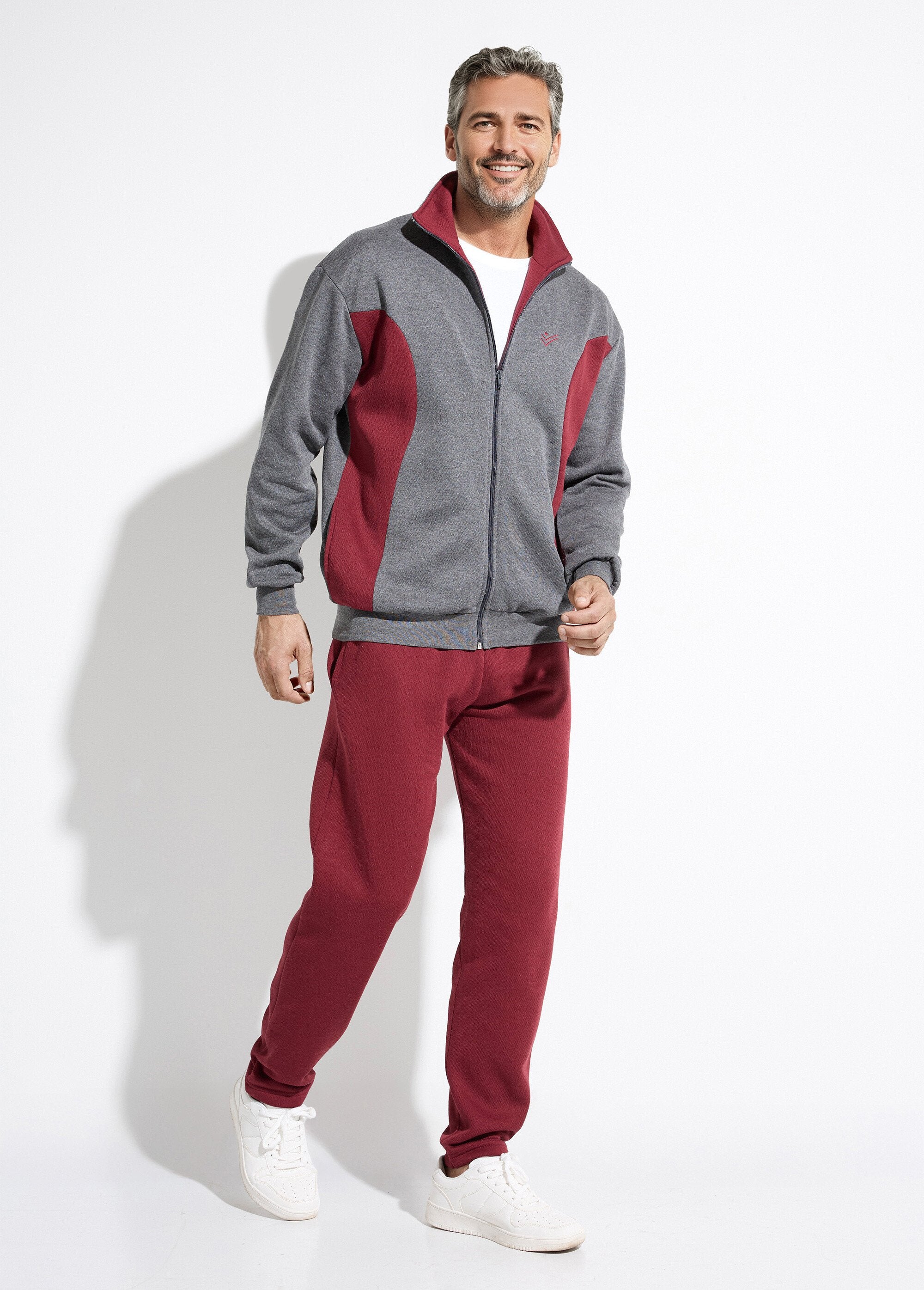 Veste_de_détente_zippée_molleton_coton_bicolore_Anthracite_et_bordeaux_SF1_slim