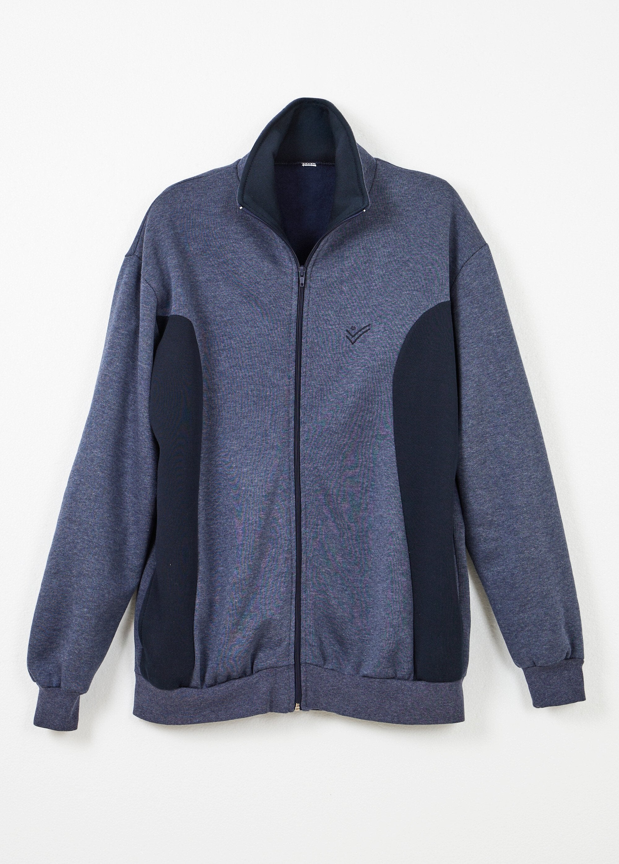 Giacca_lounge_con_zip_in_pile_di_cotone_bicolore_Bleu_grise_et_marine_AP1_slim