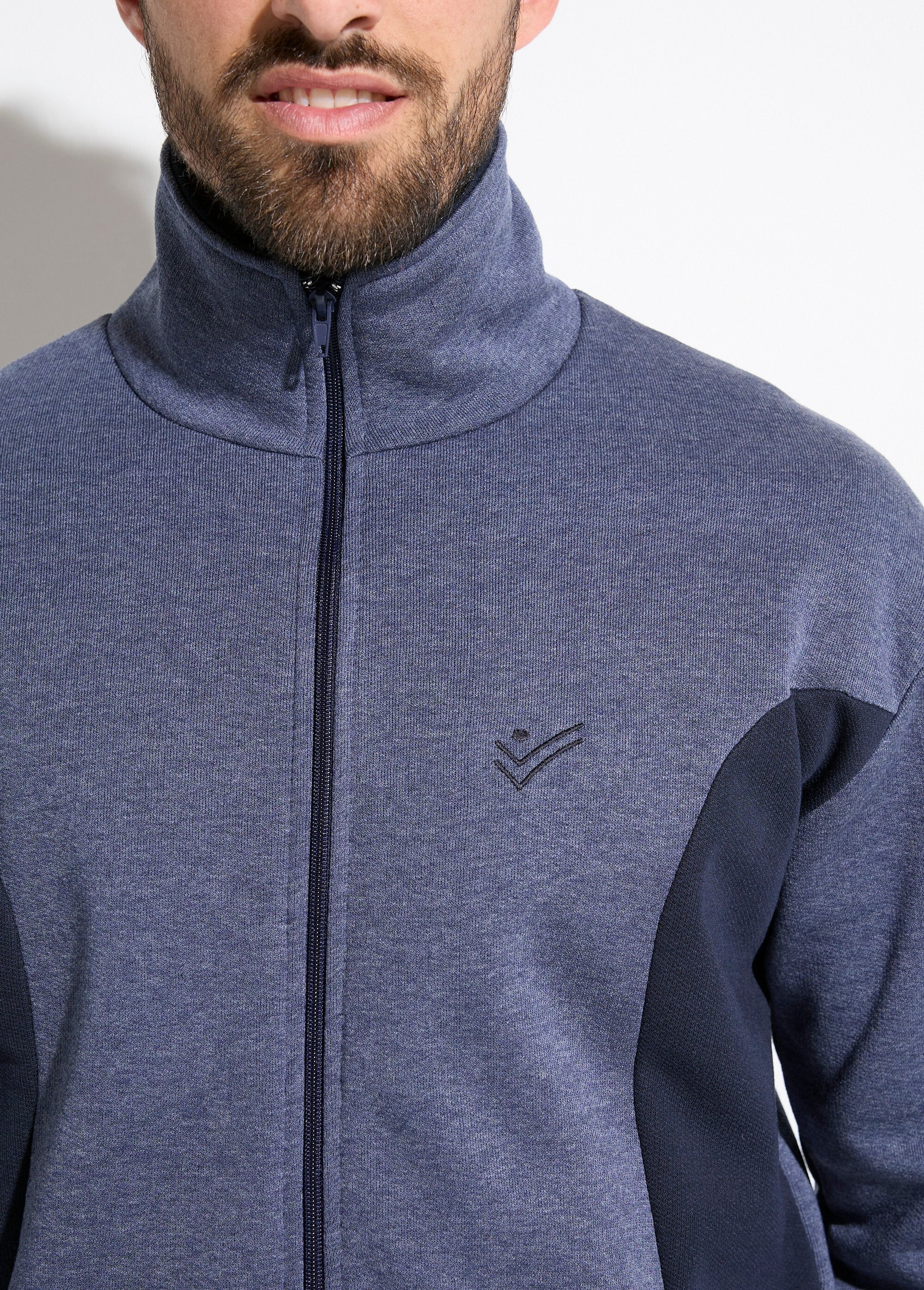 Giacca_lounge_con_zip_in_pile_di_cotone_bicolore_Bleu_grise_et_marine_DE1_slim