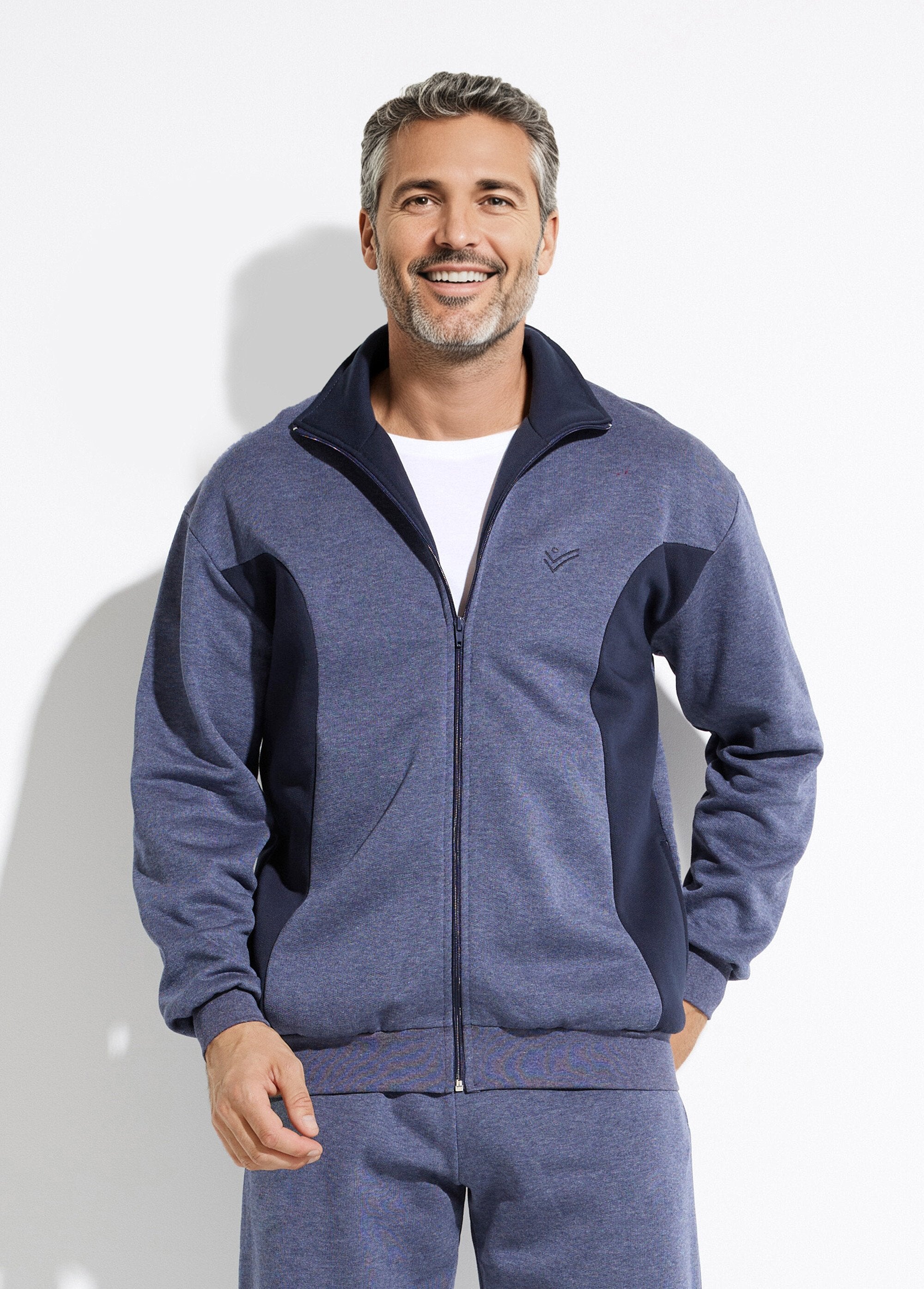 Giacca_lounge_con_zip_in_pile_di_cotone_bicolore_Bleu_grise_et_marine_FA1_slim