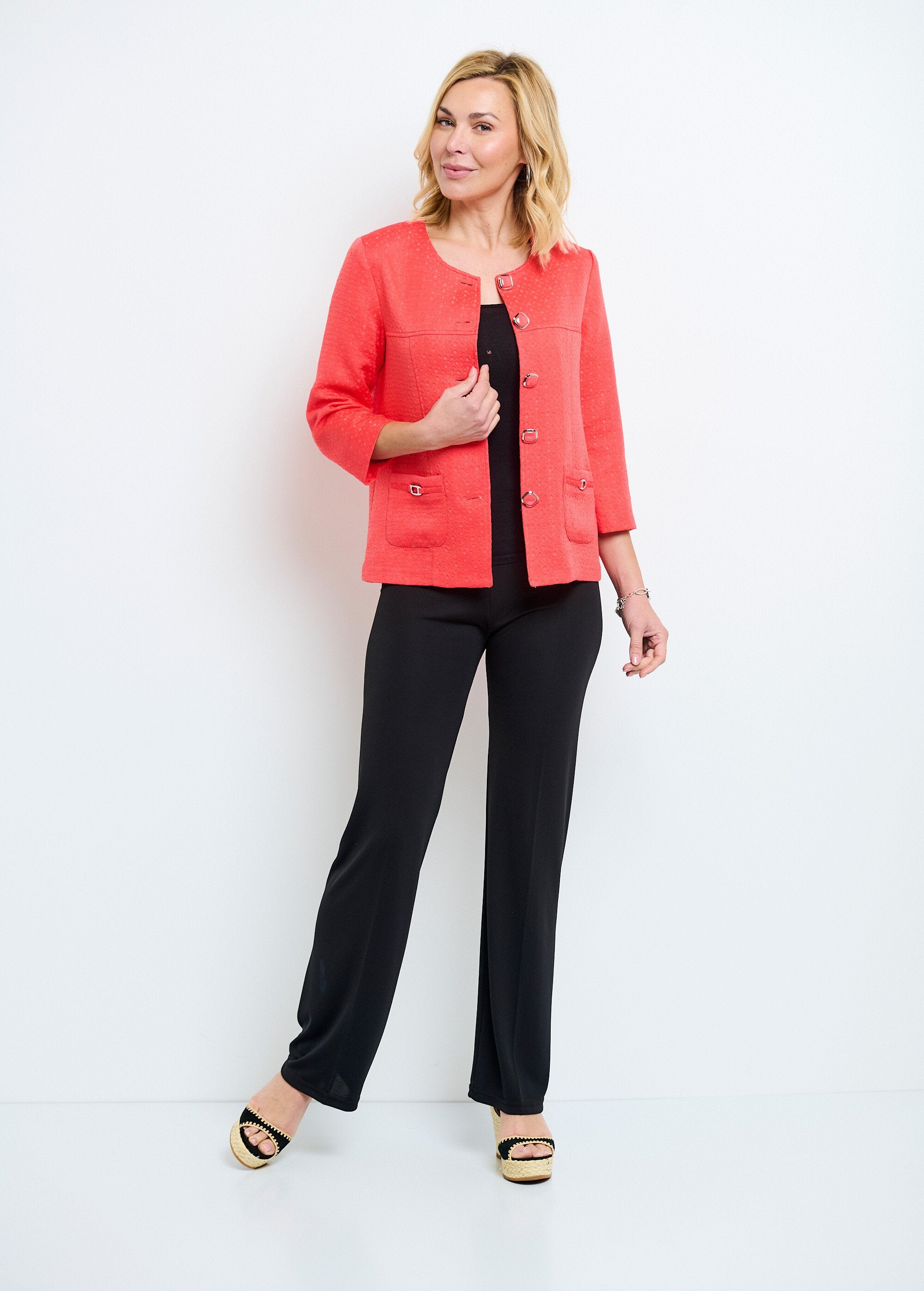 Veste_ras_de_cou_manches_3/4_Corail_SF1_slim