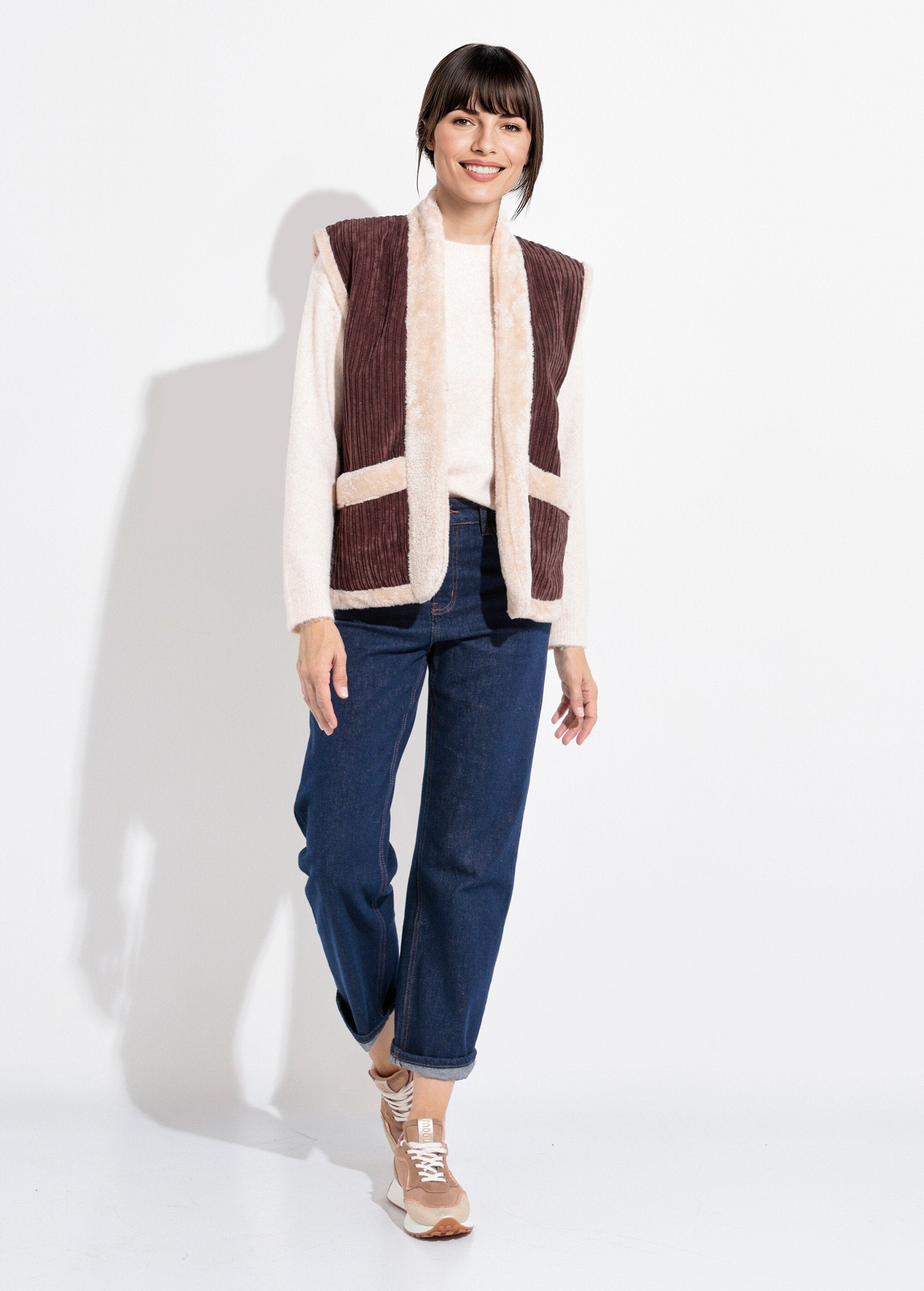 Giacca_senza_maniche_in_velluto_e_pelliccia_Marron_SF1_slim